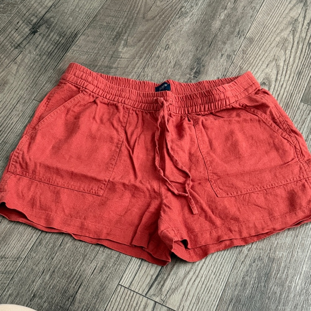 J. Crew Factory Coral Drawstring Linen-Blend Athletic Shorts